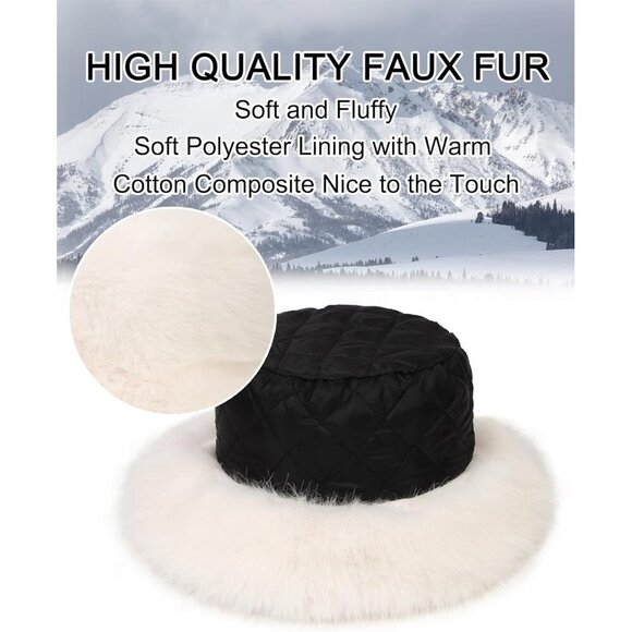 Women's Faux Fur Bucket Hat Winter Fuzzy Wide Brim Fashionable Warm Accessory - Picture 3 of 9
